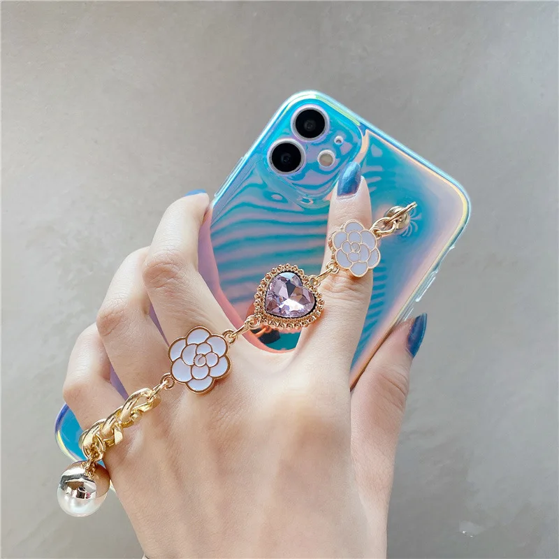 

Phone case For iPhone 12 Pro case with Love Bracelet Phone Cover for iPhone XR 7 8 plus xs max Laser color change case, As pictures shows