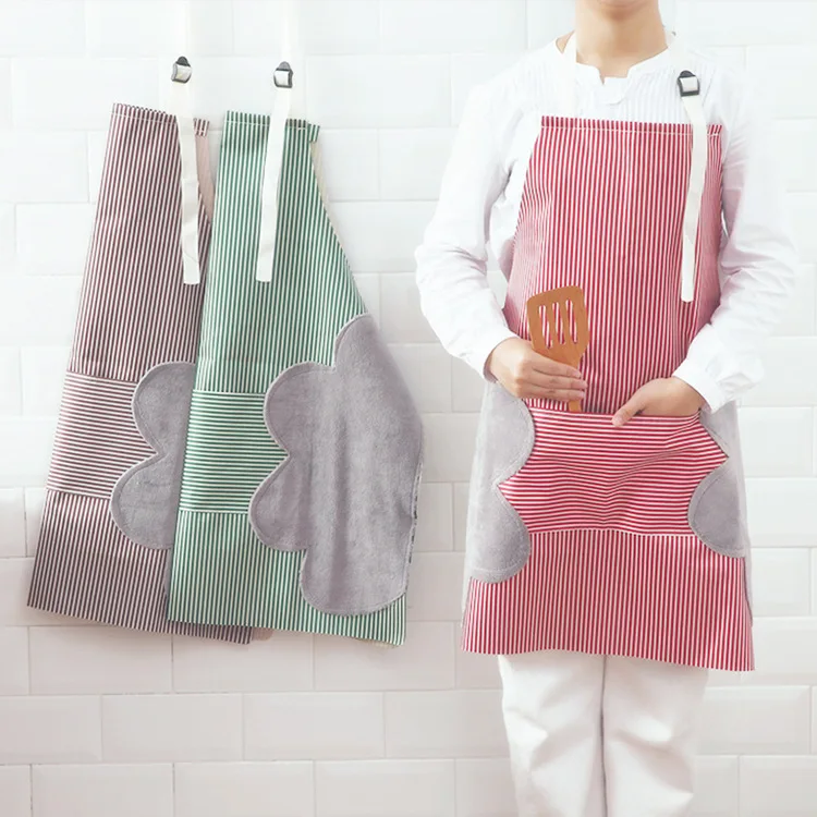 

Kitchen apron household waterproof and oil-proof cooking gown bib big pocket hand towel waist, Multi