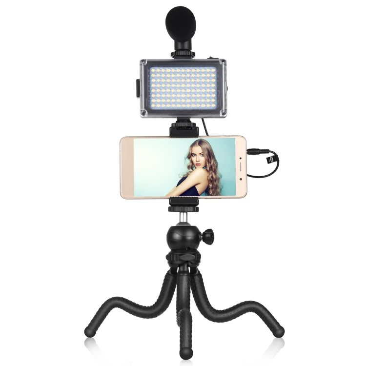 

Branded PULUZ Vlogging Live Mini Octopus Phone Bracket Kit+ Studio Light + + Microphone + Phone Clamp Kits