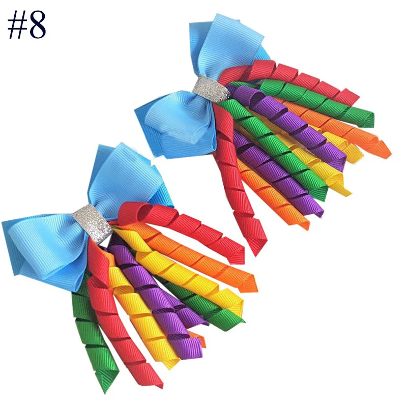 

3.5 inches Curly Bow Hair Accessories Multi Colors Girls Korker Ribbon Hair Bows with Elastic Hair Band