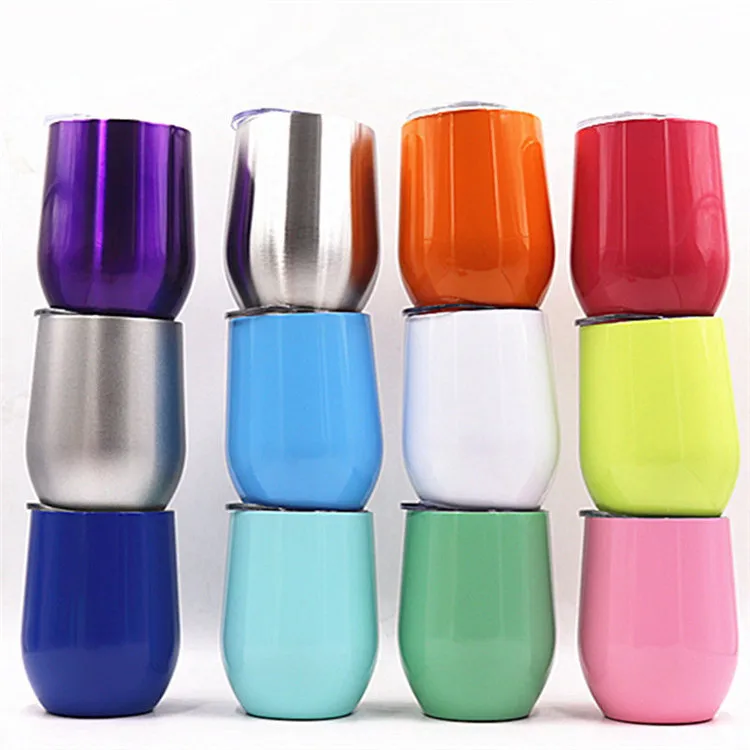 

H24 12oz Big Capacity Eggshell Shaped Double Vacuum Cups With Lid Stainless Steel Multi Colourful Wine Cup Tumbler, Solid colour