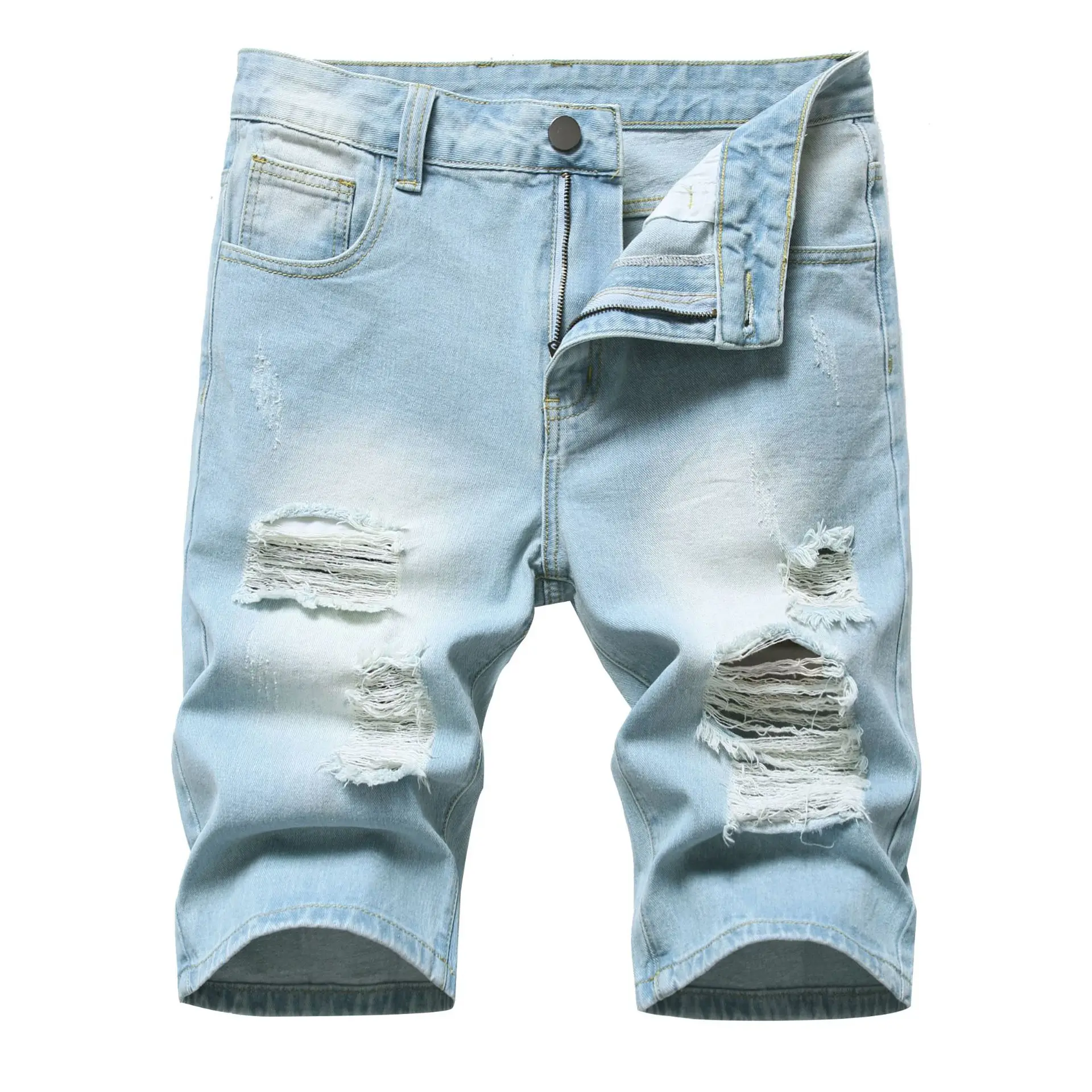 

2022 summer trend retro washed ripped men's denim shorts