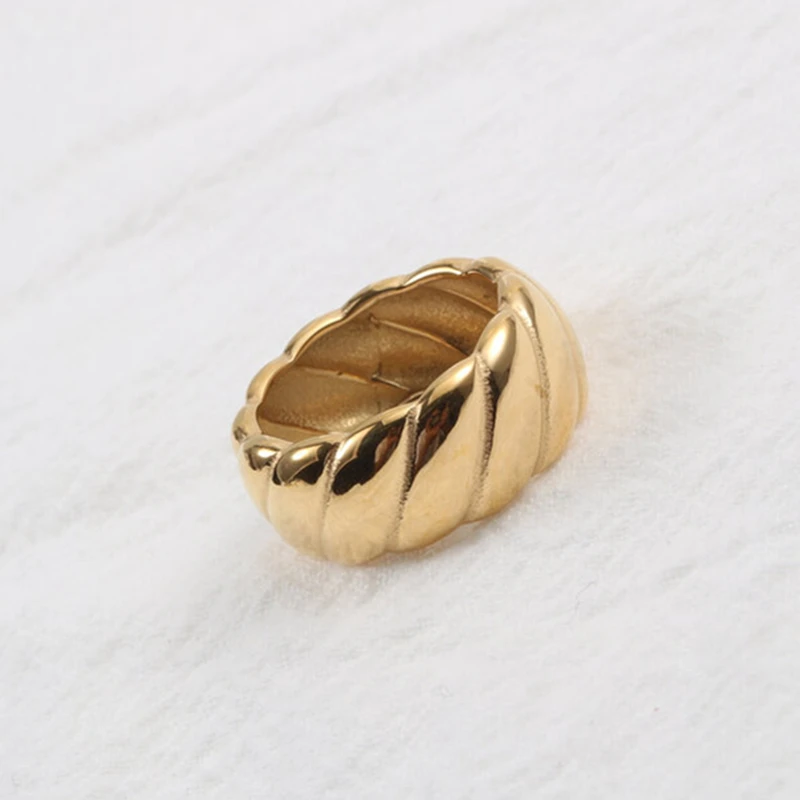 

Hypoallergenic 18K Gold Plated Stainless Steel Jewelry Twisted Croissant Chunky Ring, Gold, silver, rose gold, black