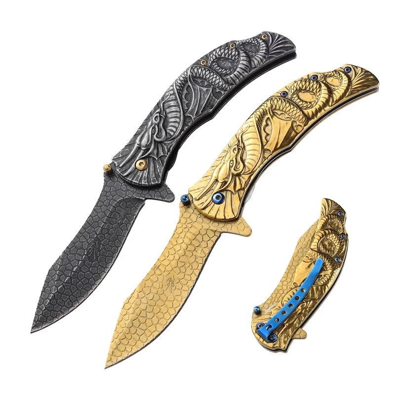 

Wholesale Dragon Snake Folding Knife Travel Household Portable Knife Outdoor Self defense Camping Ornamental Knives