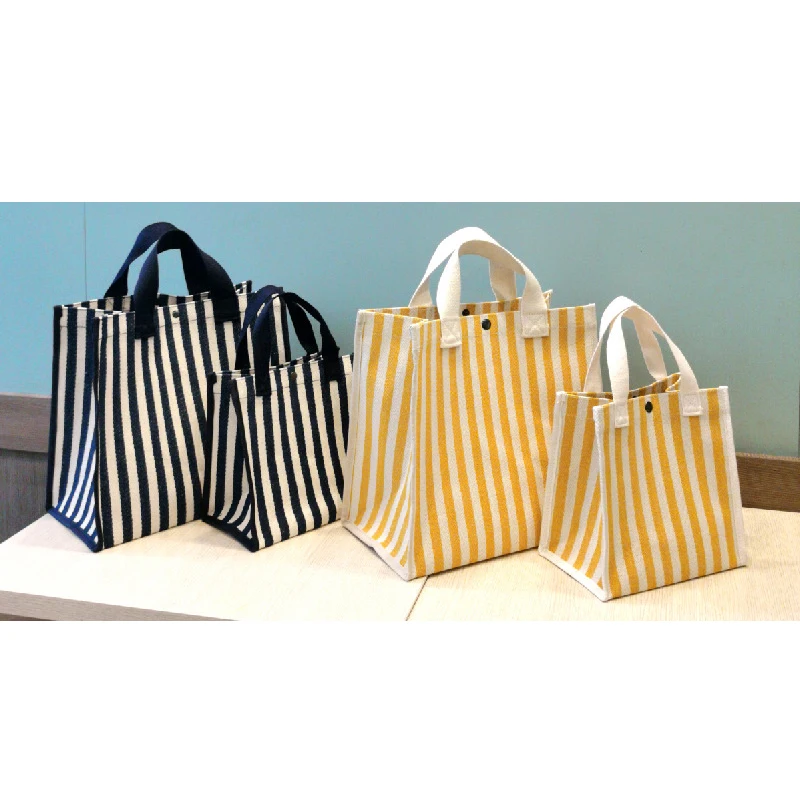 

Wholesale Women Navy Blue Striped Canvas Shopping Tote Bag Ladies Handbag Purse Nautical Beach Tote Bag With Pocket