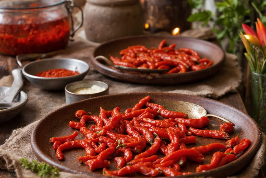 Traditional Calabrian kitchen showing preparation of nduja with fresh Calabrian chilies