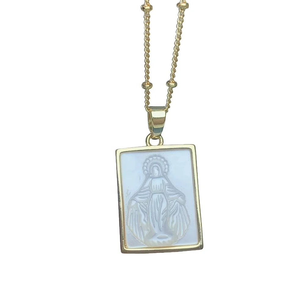 

New Religion Square Religion Virgin Mary Necklace For Women 2021 Natural Sea Shell Pendant Charms Jewelry Wholesale Custom, Gold color