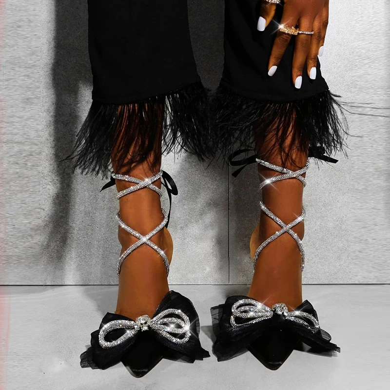 

New fashion high single shoe with bow tie transparent diamond wedding dress bridesmaid women sandals shoes