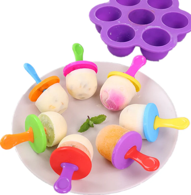 

Mini 7-cavity DIY Silicone Popsicle Ice Cream Pop Mold with Colorful Plastic SticksEgg Bites, Baby Food Storage Container Mould