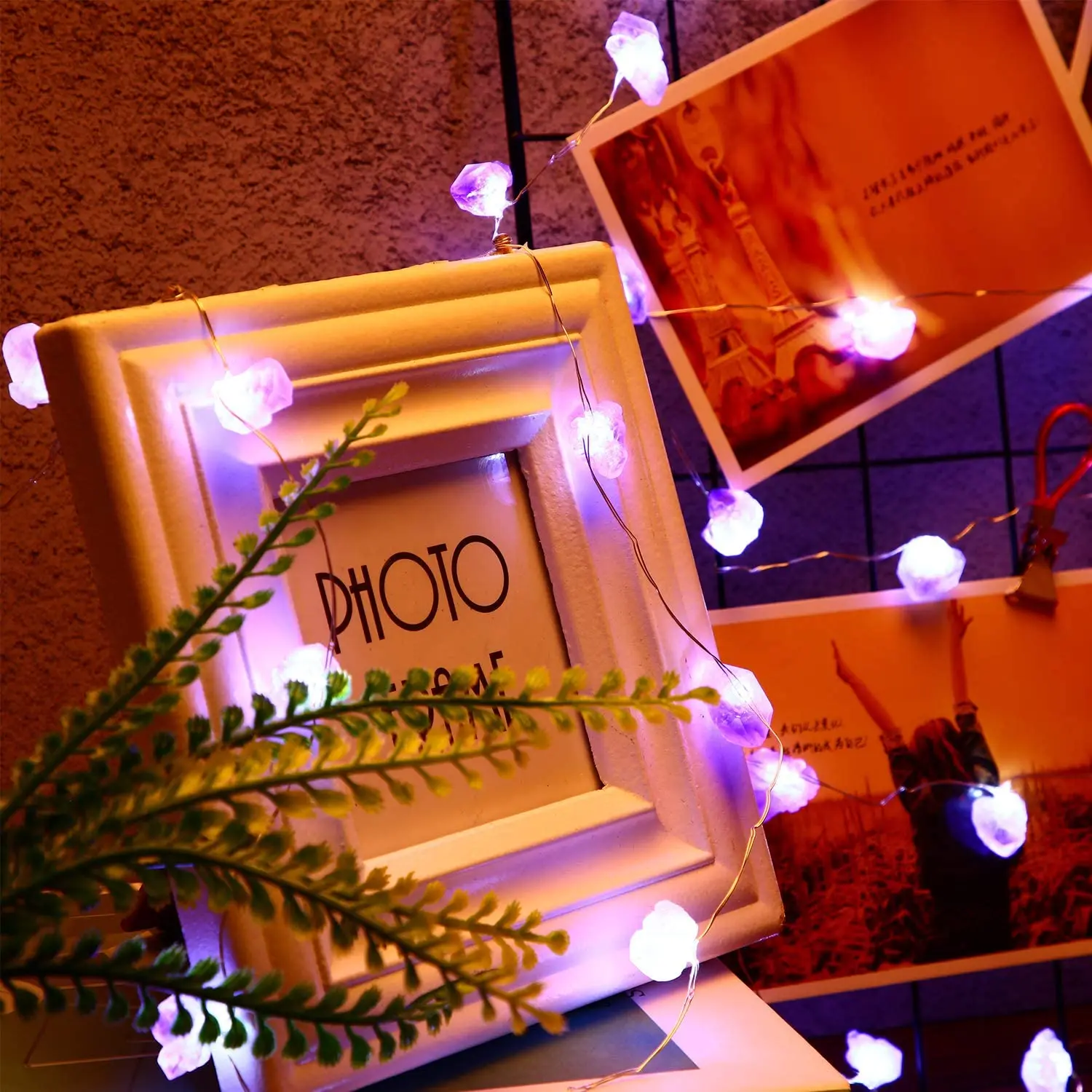 Natural Crystal String Lights Battery Operated Amethyst Led Fairy