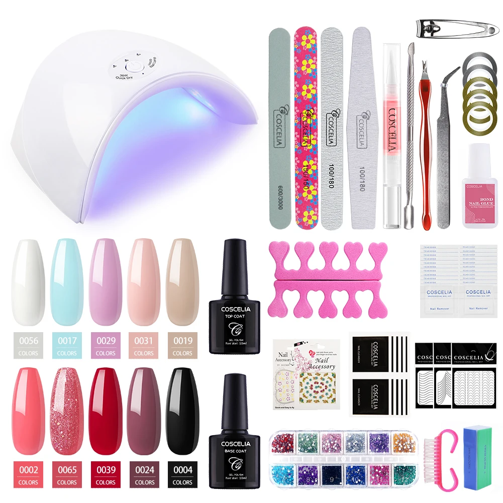 

COSCELIA Best Selling UV Led Lamp with Nail Gel Polish 10 Colors Base Top Coat Manicure Tools Kit UV Gel Kit Private Label