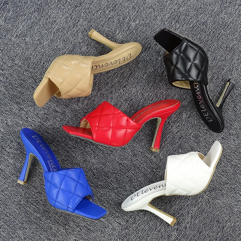 

DEleventh shoes factory hot selling New designer branded name high quality summer women heels square toe high heel shoes red