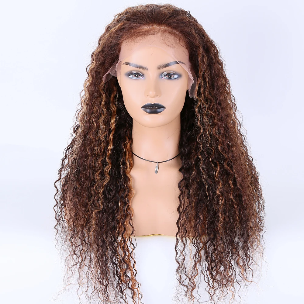 

Premier Pre Plucked Hairline 13X4 Curly Balayage Brown Blonde Highlight Hair Lace Front Human Hair Wigs For Black Women