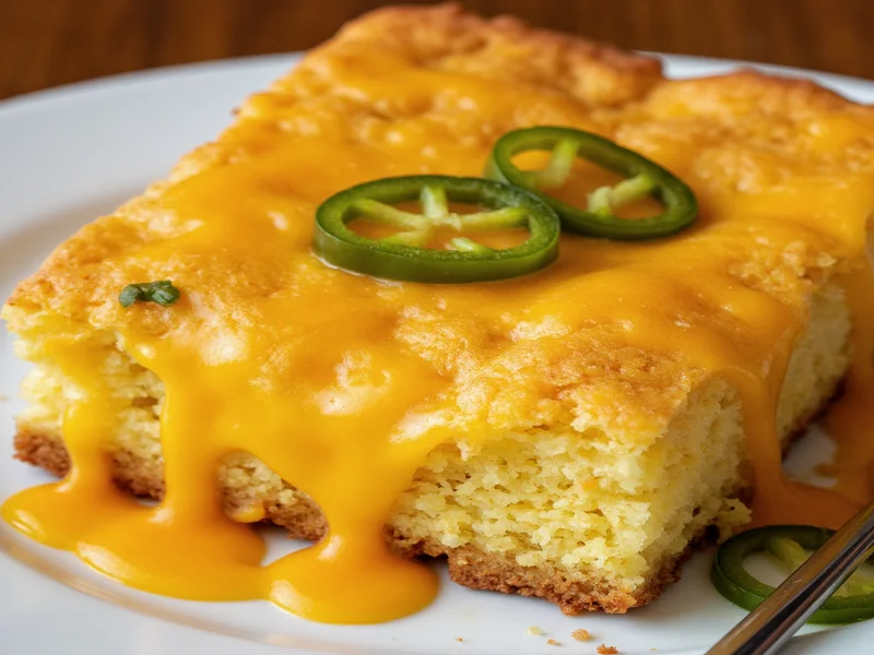 Cornbread with melted cheese and jalapeño pieces