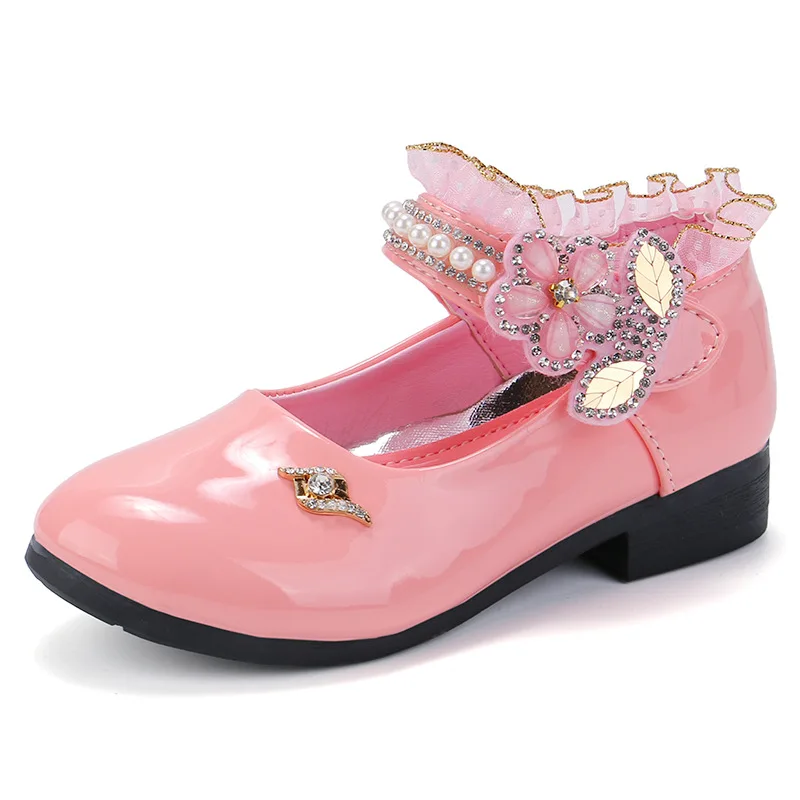

girl flower nylon lace performing kids dress shoes, 3 color ways