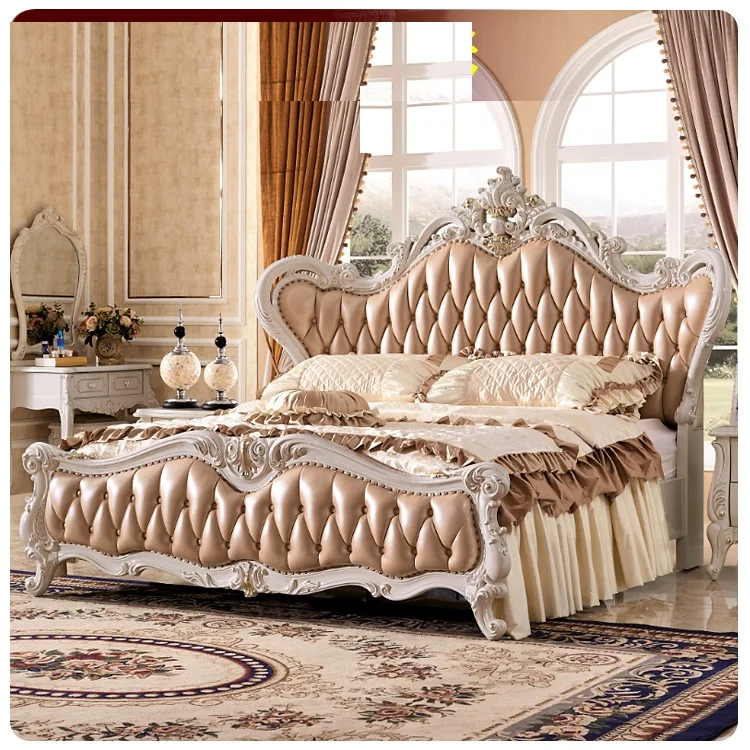 European King Size Leather Bed Luxury Royal Court Princess Bed Antique ...