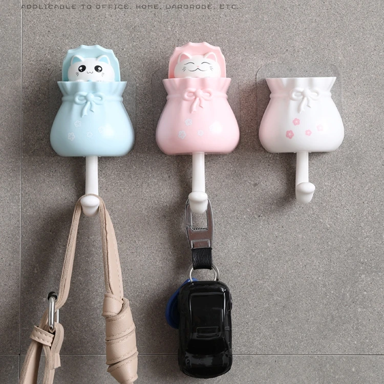 

Cute Lucky Cat Self Adhesive Wall Hook Decorative Wall Coat Hooks for Coats Bags Purses Towels hanger, White/pink/light blue/light yellow
