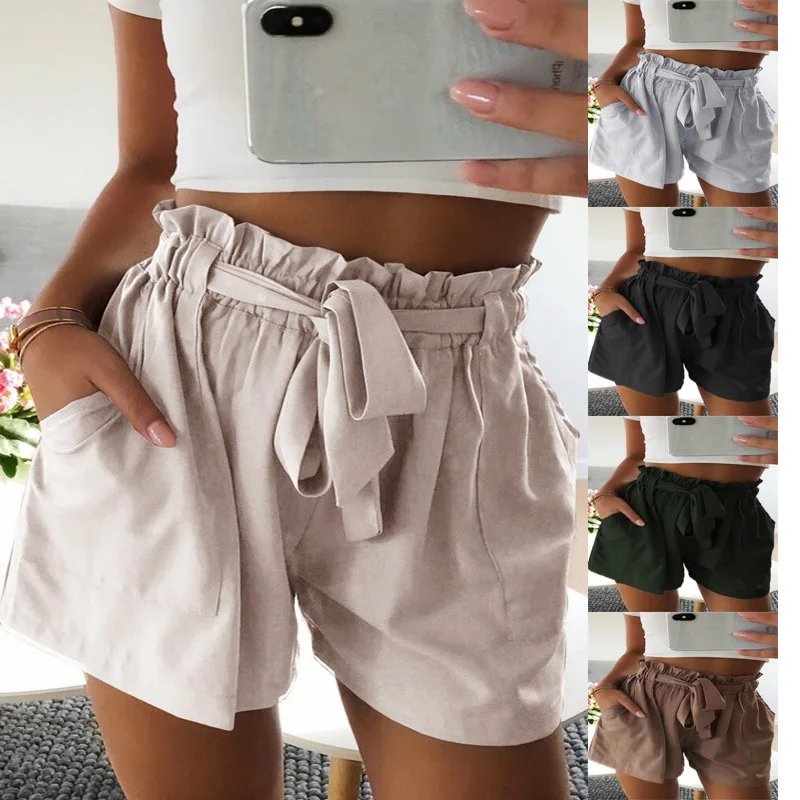 

Summer Sport Ladies Cortos Plus Size Casual Wear Waist Belt Wide Leg Sleep Short Pendek White Cotton Fitness Shorts Pants Women, Picture color