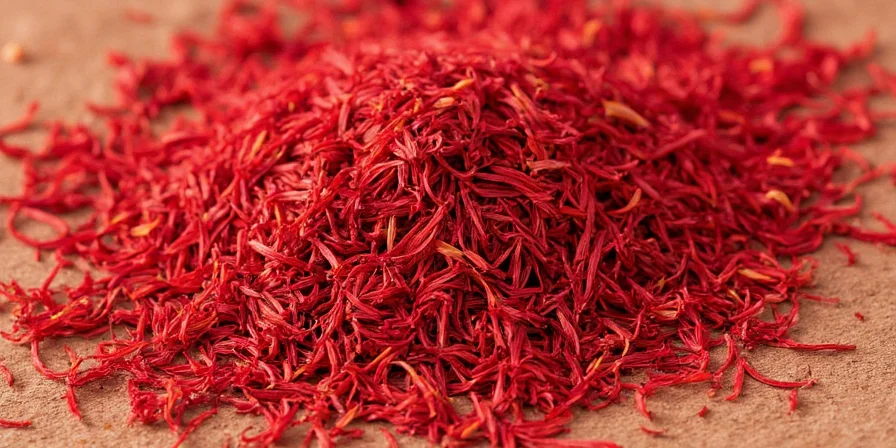 Close-up of saffron threads in a small bowl against a golden background