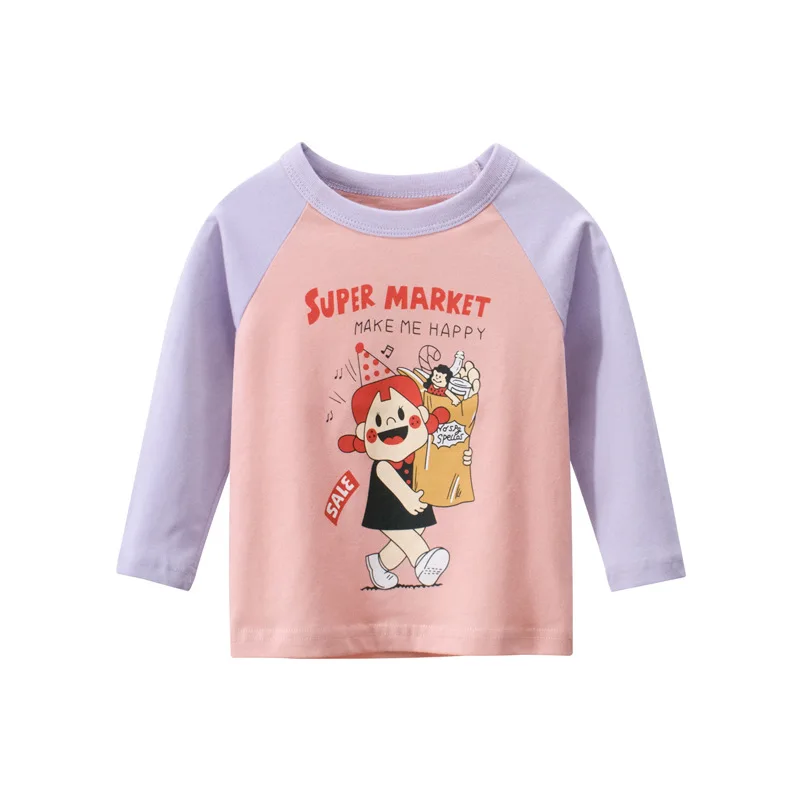 

Cartoon Little Girl Print Top Tees Shirt Cotton 1-10 Years Girls Long Sleeve T-Shirt