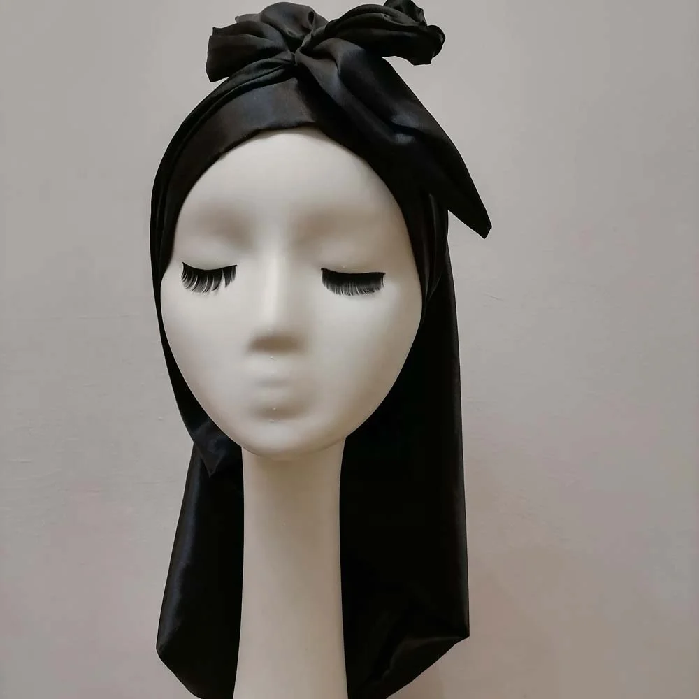 

Long Satin Bonnet Sleep Cap For Women Curly Braids Dreadlocks Tie Headwrap Silky Night Hat, Customize