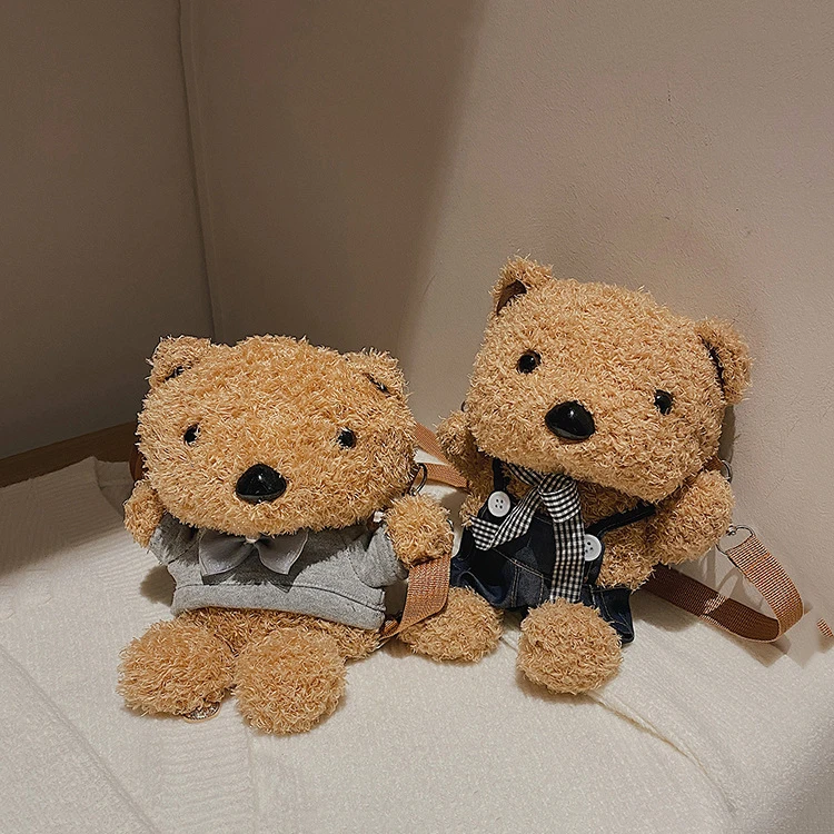 

Popular Design Shoulder Bag Wholesale Small Plush Shoulder Bag Trendy Little Bear Shoulder Messenger Bag, Blue, gray