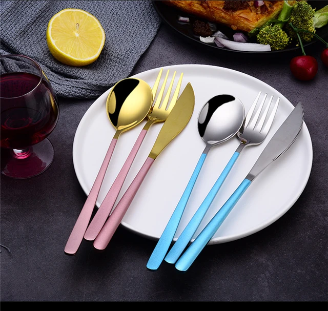 

Black Gold Steak Knife and Fork Korean Cutlery Set Kitchen Accessories, As show