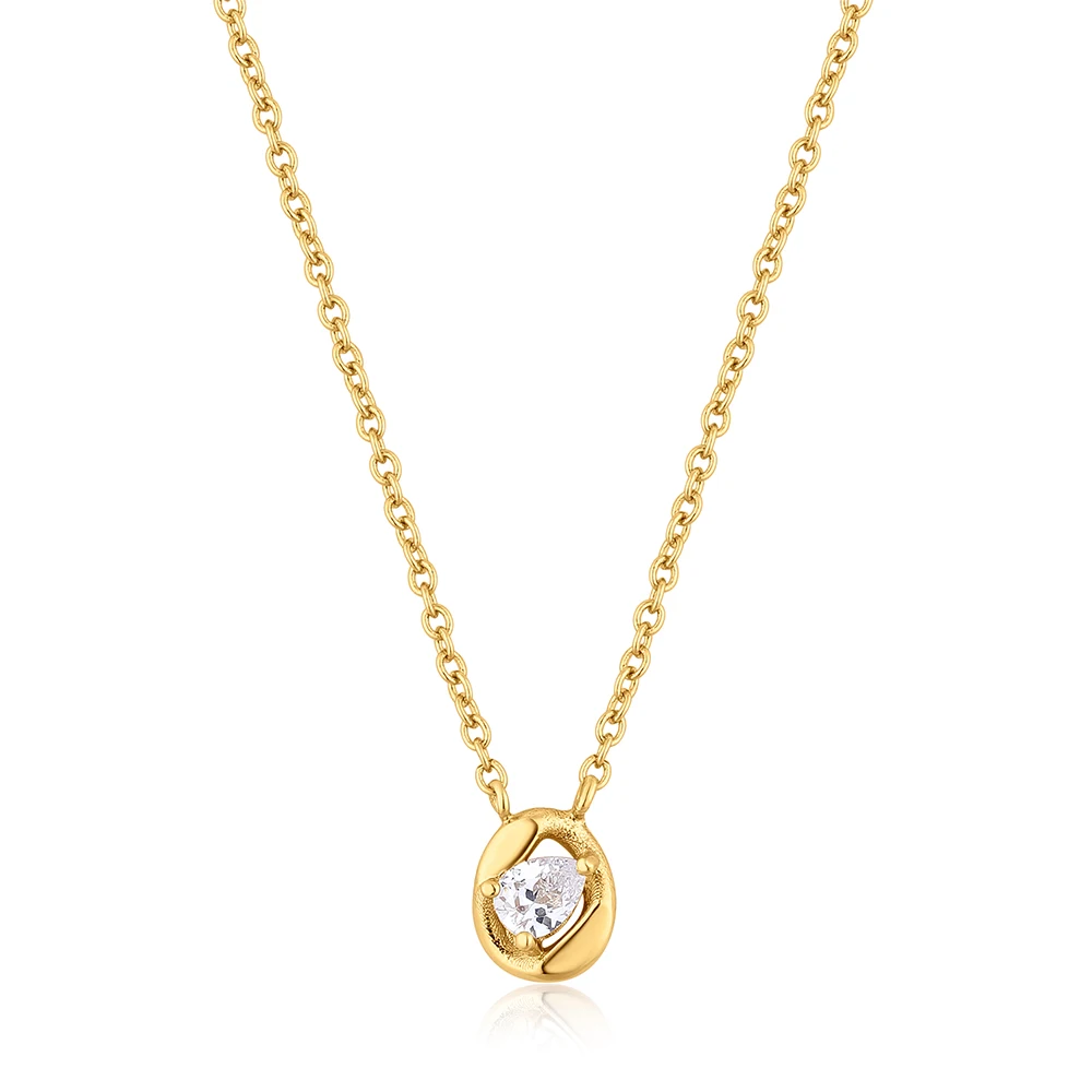 

Delicate Sparkling Framed Zircon Pendant Necklace 18K Yellow Gold Plated Brass Necklace Elegant And Noble Style Jewelry