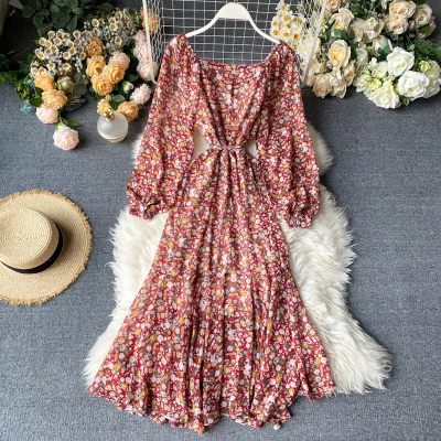 

2020 French Vintage Fashion Floral Printed Maxi Dress For Women