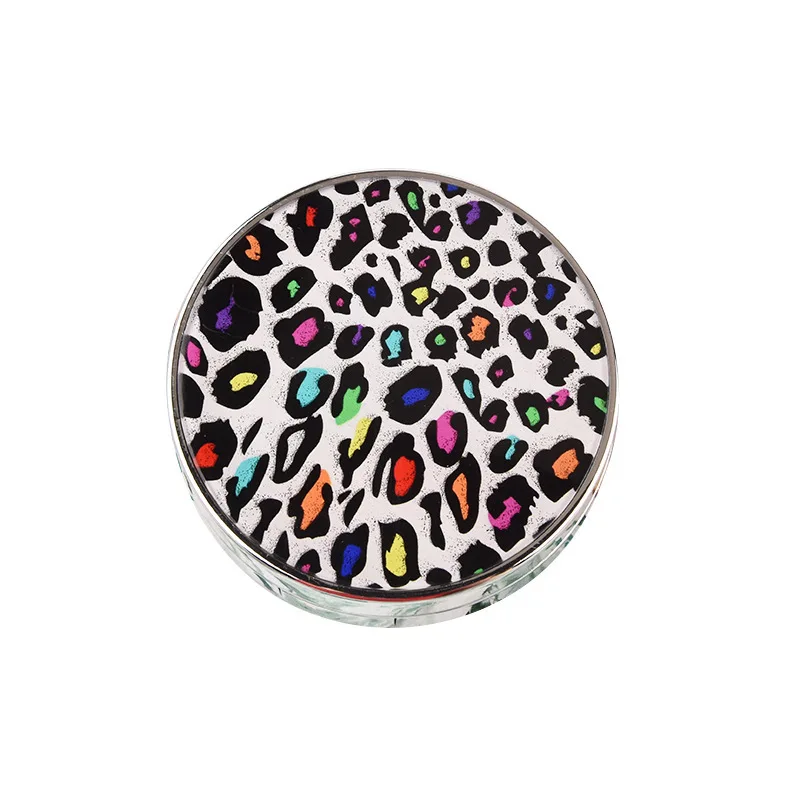 

Customizable Round Leopard Contact Lenses Case Boxes Travel kit Portable Contact Lens Cases with Mirror, Customized