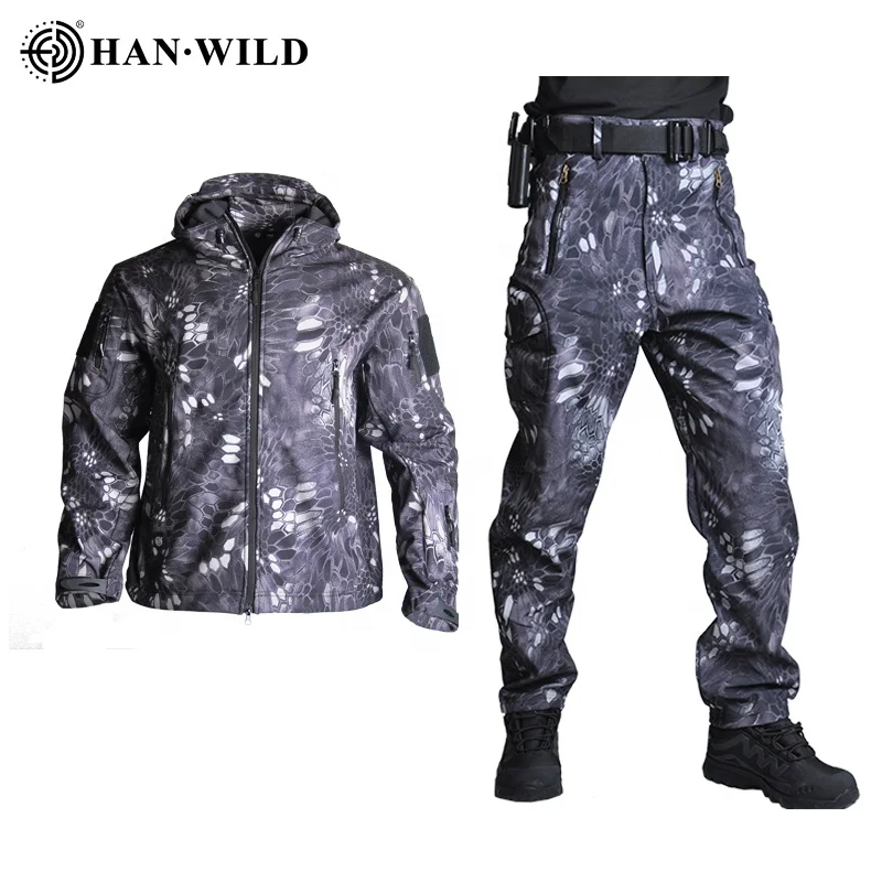 

TAD Tactical Jacket Men Soft Shell Jacket Army Waterproof Camo HuntingClothes Suit Camouflage Shark Skin Military Coats+Pants