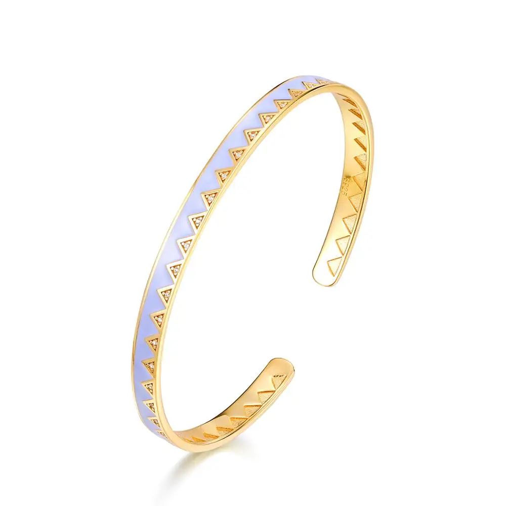 

Real gold plated S925 sterling silver geometric wavy enamel bangle bracelet for women