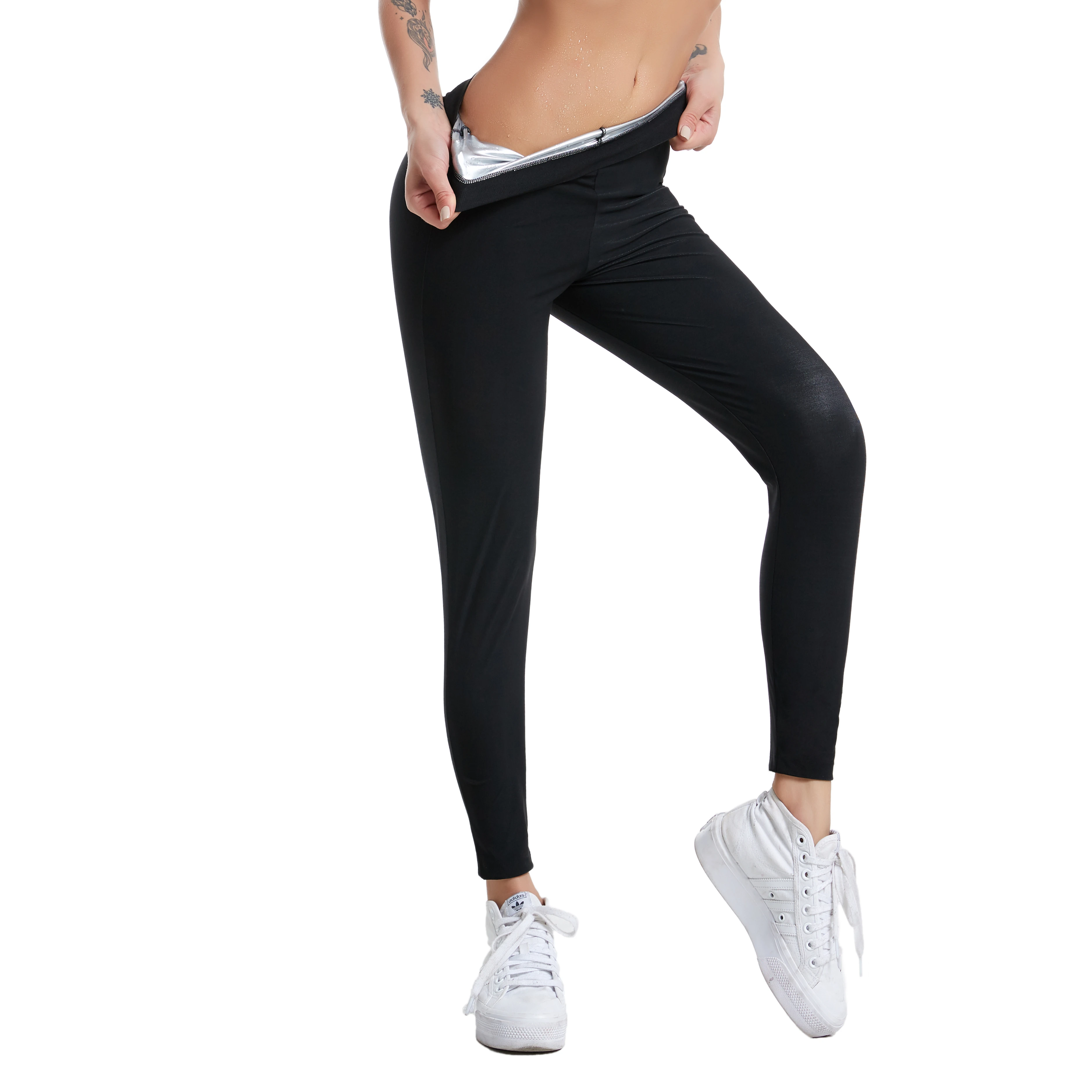 

2021 Hot Sauna Slimming Pants Tummy Control Sweat Body Shaper Weight Loss Burning Fat Fitness Leggings For Women, Black