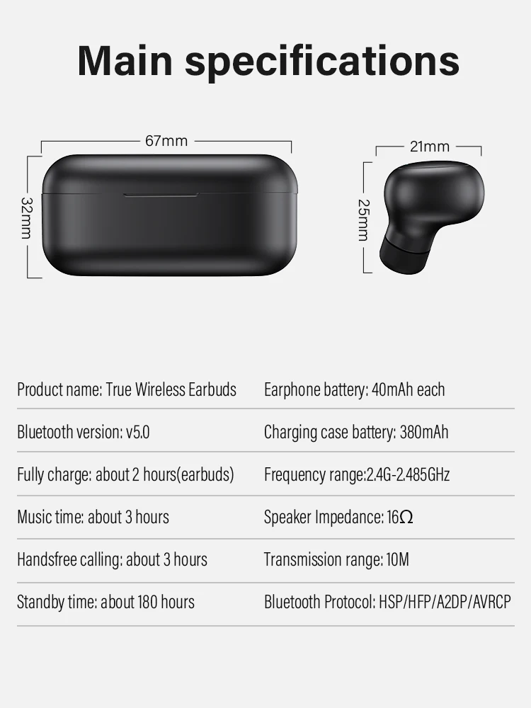 Wireless Earbuds Bluetooth 5.0 Stereo Bluetooth Headphones TWS in Ear Headset with Charging Case - ANKUX.COM