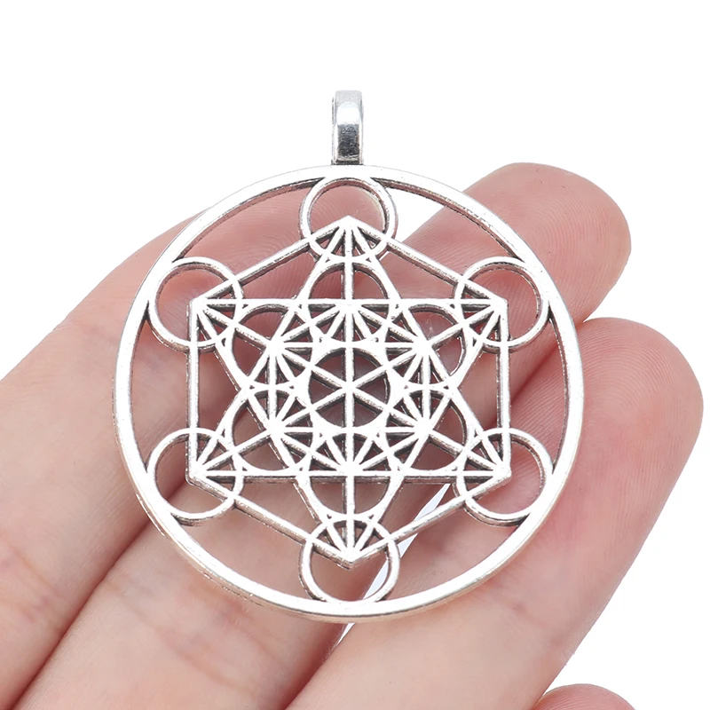 

Antique Silver Archangel Metatron Cubes Round Charms Pendants for Necklace Jewelry Making, Tibetan silver