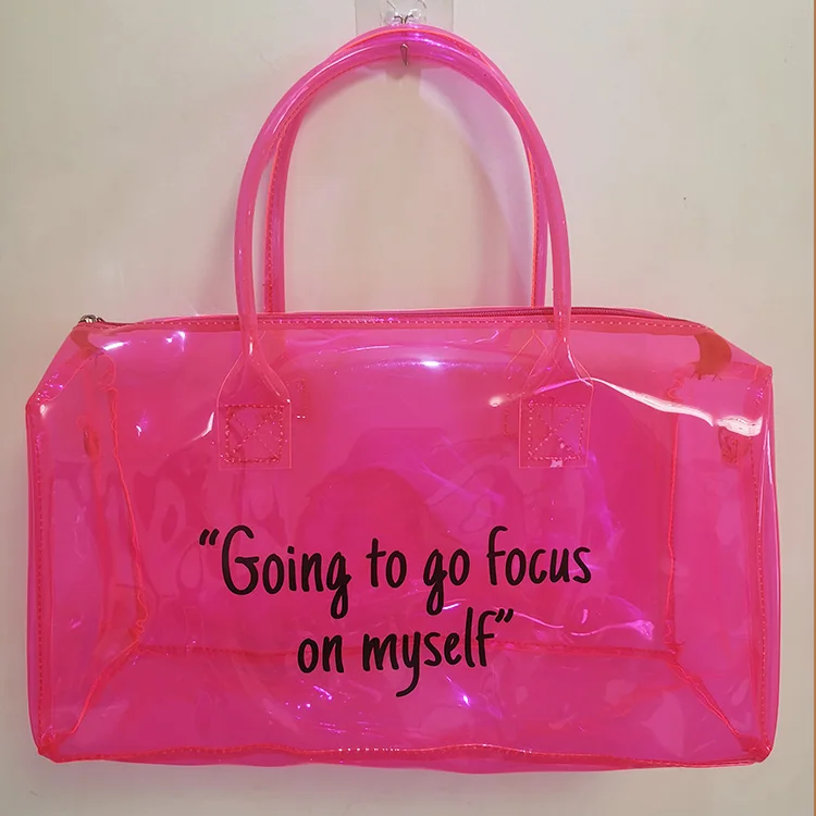 

wholesale Custom Logo Solid Color Waterproof Clear Duffle Bags Transparent Cute Pvc Travel Tote Bags Custom Design 1pc/opp Bag F, Customers' requirement
