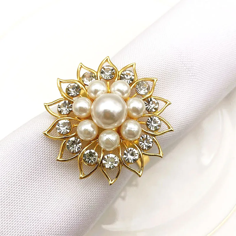 

Hot Sale Pearl Flower Fancy Napkin Ring Holder Rhinestone Napkin Holder Rings For Wedding Table Decoration Pearl Napkin Rings