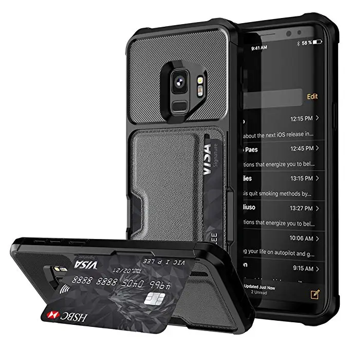 

Cell Phone Wallet Case Leather Case Credit Card Holder Slot case with Money Pocket for Samsung S9, Balck+ blue