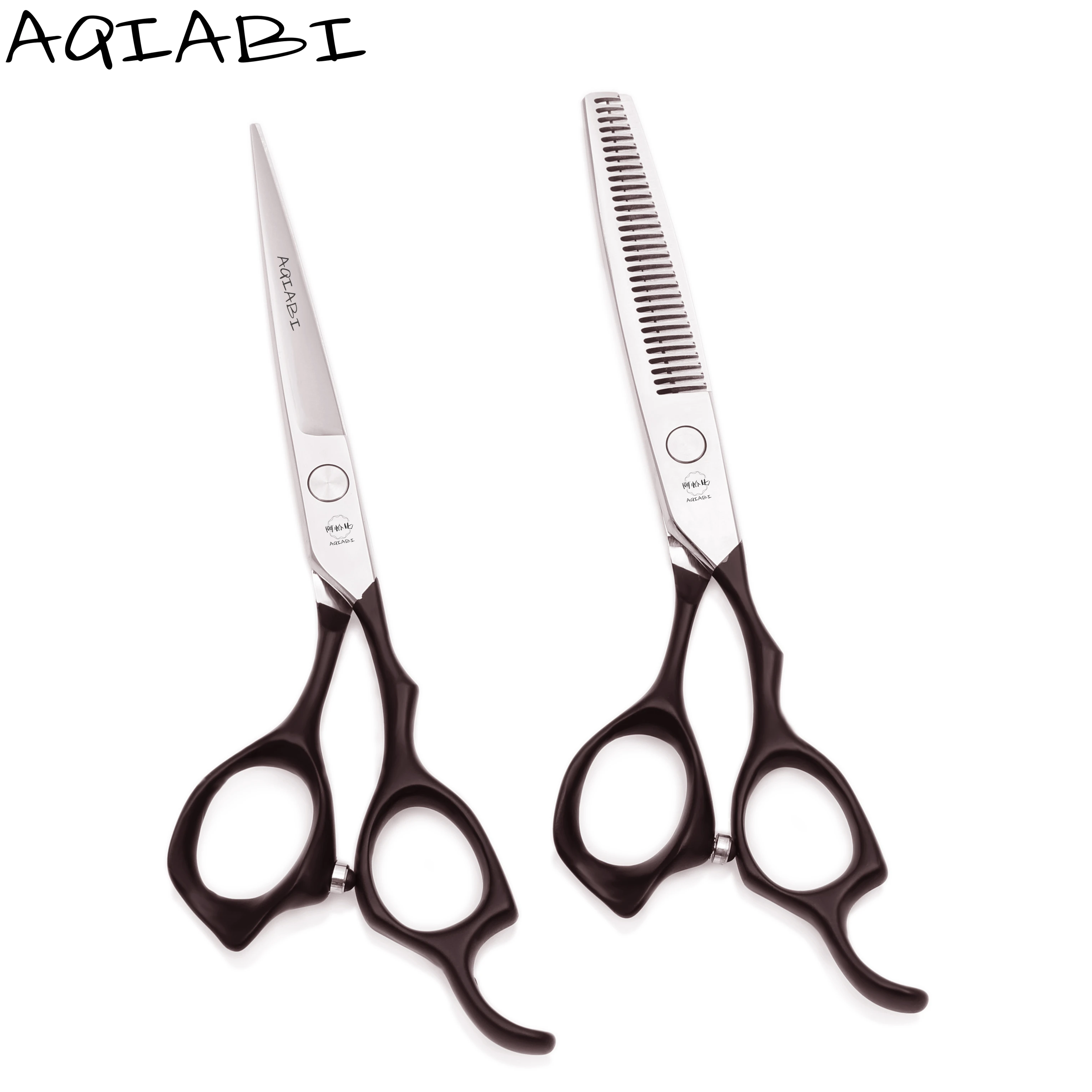 

Professional Hair Scissors 6'' AQIABI JP 440C Black Hair Cutting Scissors Thinning Shears Barber Scissors A1024