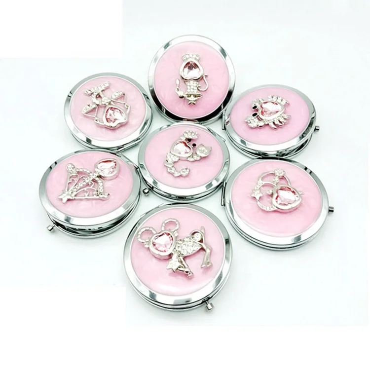 

Personalized Elegant Foldable Compact Crystal Makeup Mirror Ladies Wedding Gift Hand Mirror, As pictures