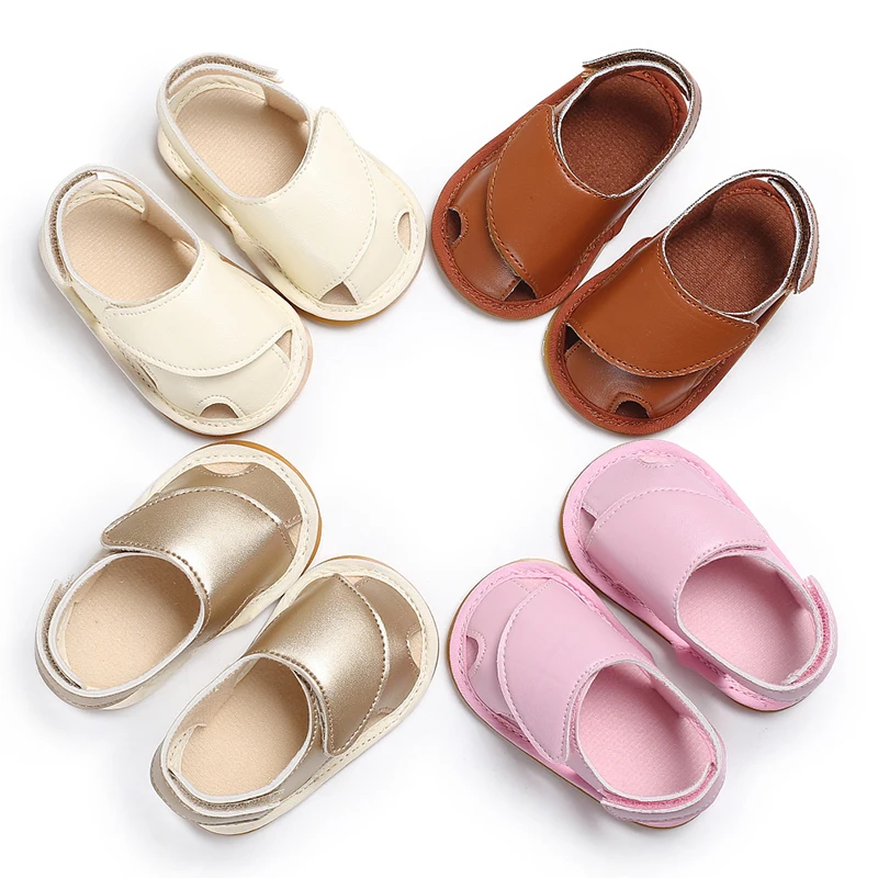 

0-1 year old boys and girls PU rubber sole slip shoes sandals baby toddler shoes, Pink