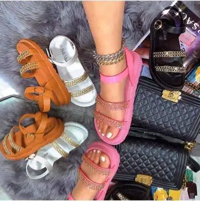 

2021 New Summer Ladies Slippers One Button Outdoor Sandals Women Flat Beach Sandals, As per customer's request