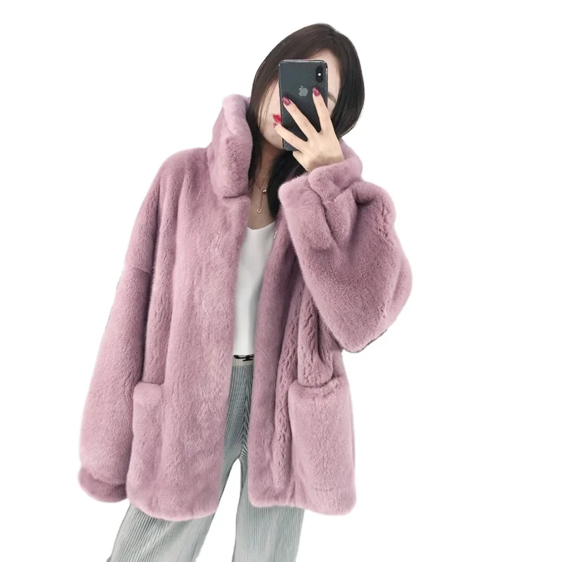 

Star Clothing Factory Direct Europe Autumn Winter New Double-Sided Wear Large Size Cloak Coat Faux Fur Coat, As image