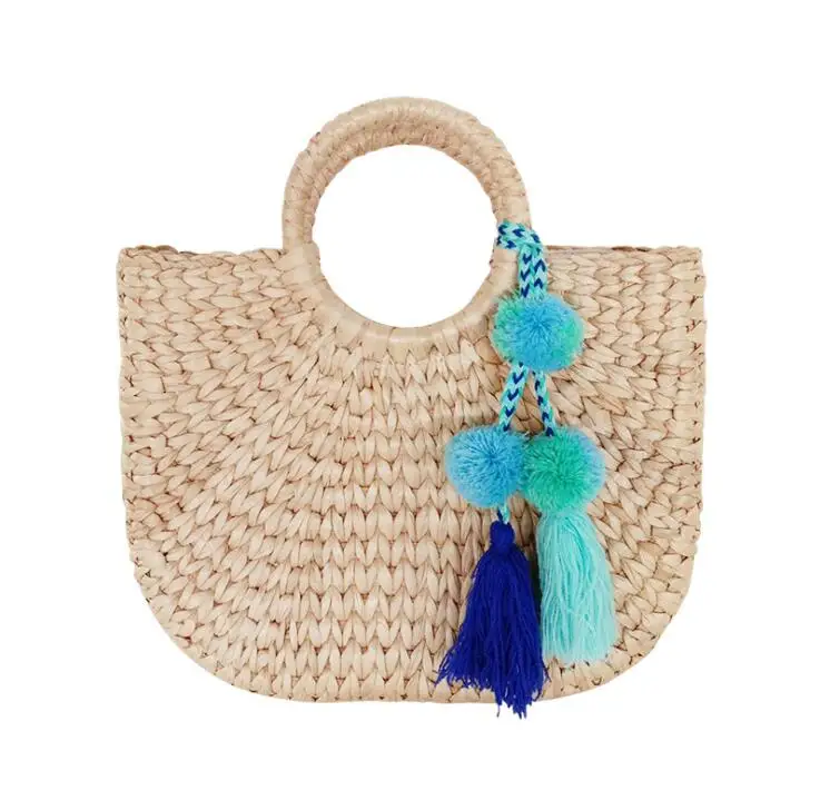 

Ladies Round Wooden Handle Straw bag Crossbody Shoulder Tote Hand Bags for Women