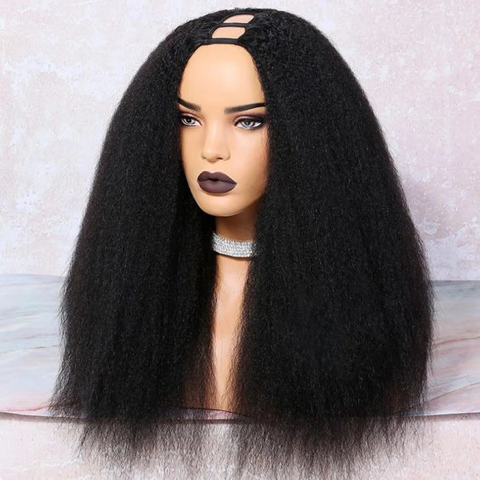 

Kinky Straight Brazilian Ombre Human Hair U part Wigs for Black Women 250% Density Remy Hair Wigs Middle Open Upart Wigs, Natural color lace wig