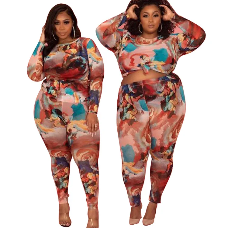 

Wholesale Europe and the United States plus size women's tie dye two sets, Picture color