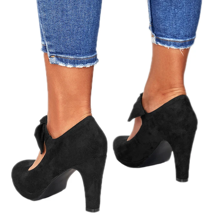 

Custom Women's Mary Jane High Heels, Butterfly Accessories, Elastic Band, Black