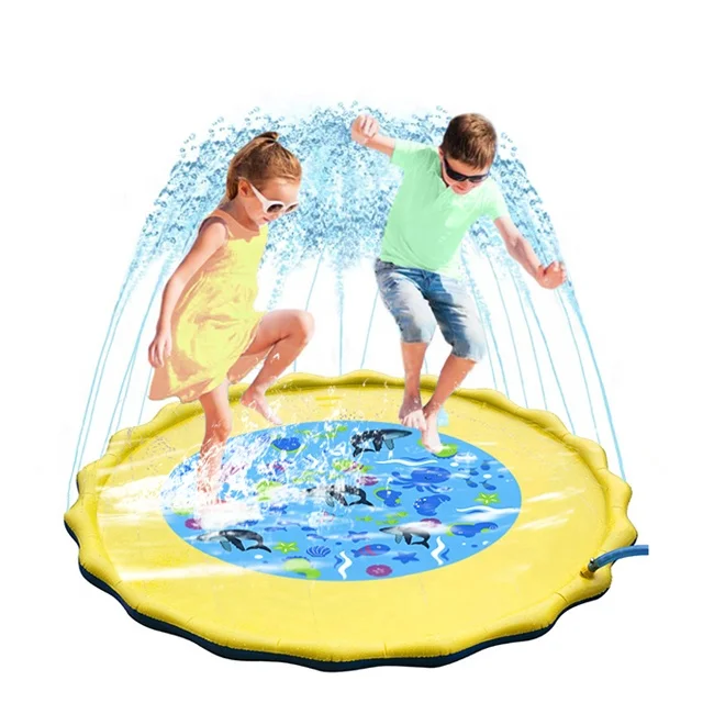 

Yard Outdoor Fun Swimming Pools Playing Water Sprinkler Mat Inflatable Durable PVC Water Splash Pad For Kids, Yellow, blue