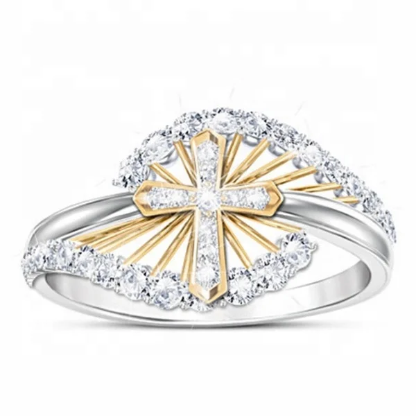 

Luxury Twist Rope Cross Rings Ladies Women Dual Color Silver Gold Micro Paved Wedding Rings