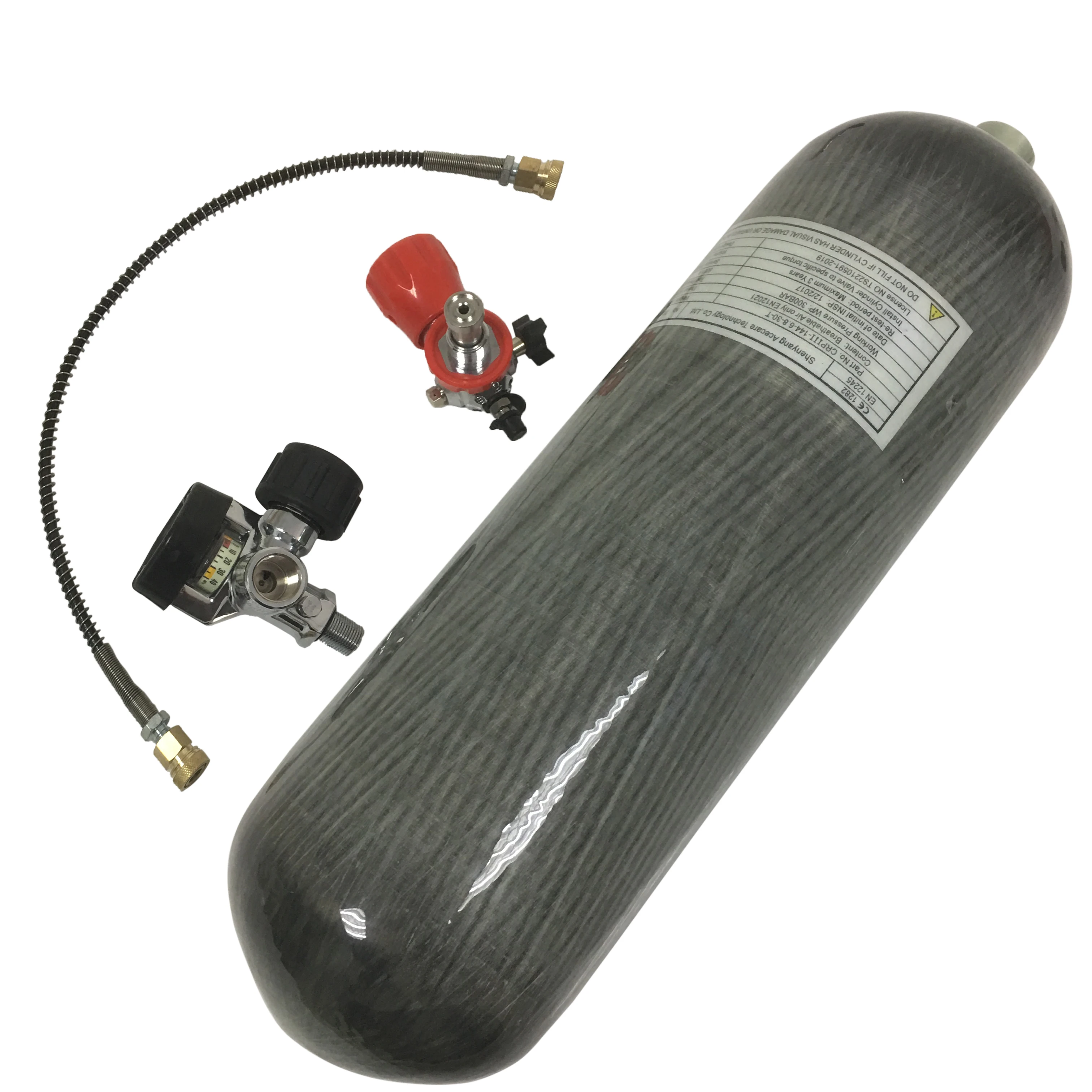 Acecare 6.8L High Pressure Paintball Tank 300 Bar 4500 Psi PCP Gas Cylinder Composite Material with Red Valve Filling Station